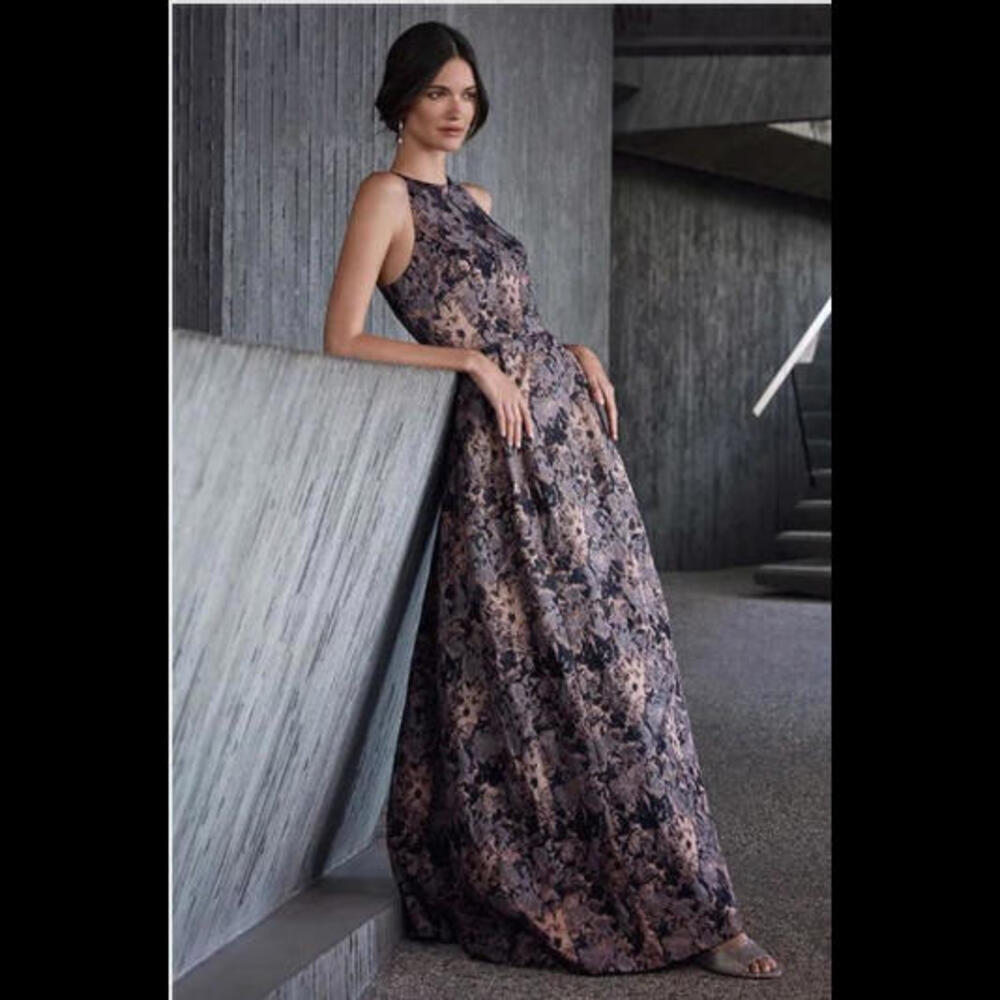 SOLD!! JOHNNY WAS Gown BRONZE METALLIC JACQUARD DRESS Sleeveless Pockets 4 $795